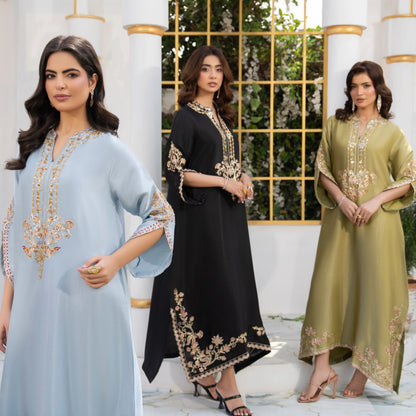 UA-188 Lava Silk Kaftan Dress Embroidered 1 Piece Festive Wear by Umnaa