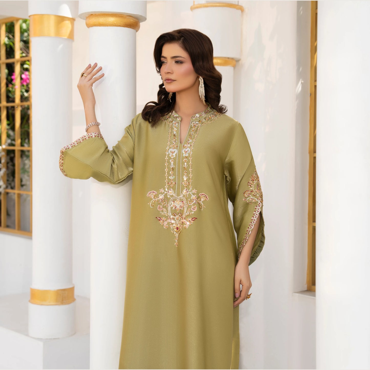UA-188 Lava Silk Kaftan Dress Embroidered 1 Piece Festive Wear by Umnaa