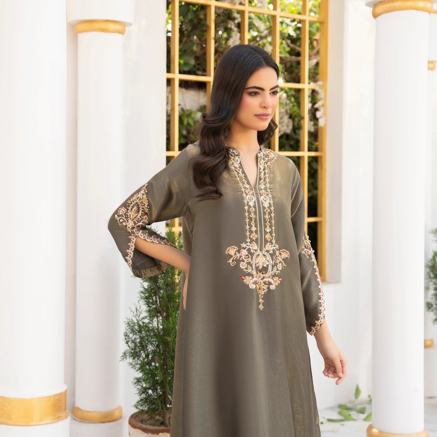 UA-188 Lava Silk Kaftan Dress Embroidered 1 Piece Festive Wear by Umnaa