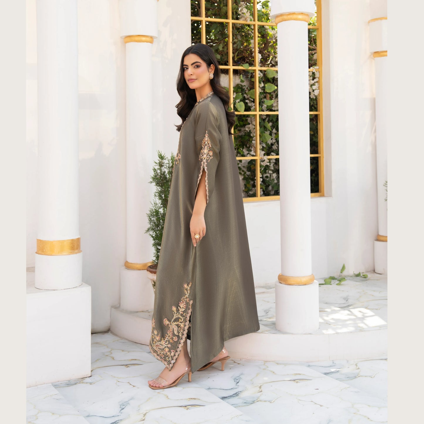 UA-188 Lava Silk Kaftan Dress Embroidered 1 Piece Festive Wear by Umnaa