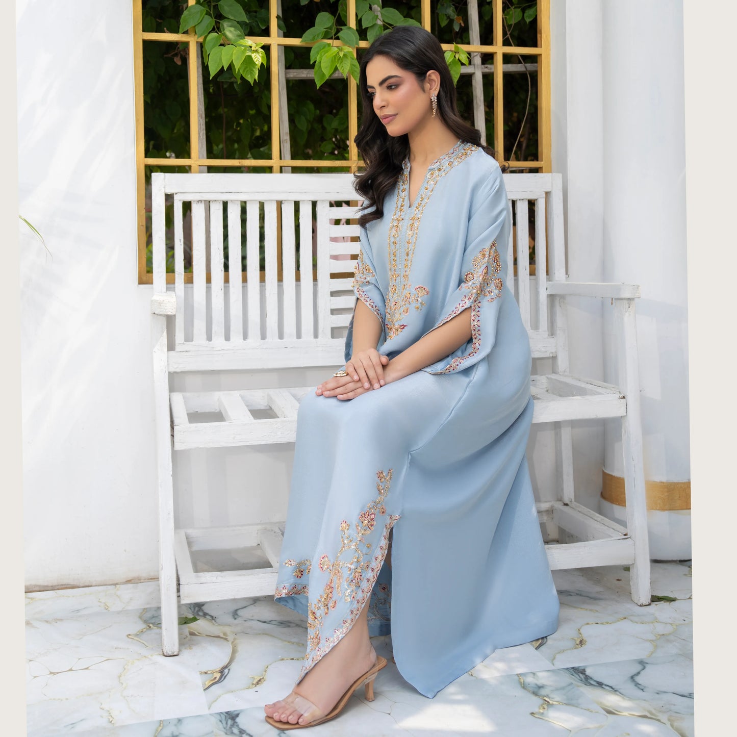 UA-188 Lava Silk Kaftan Dress Embroidered 1 Piece Festive Wear by Umnaa