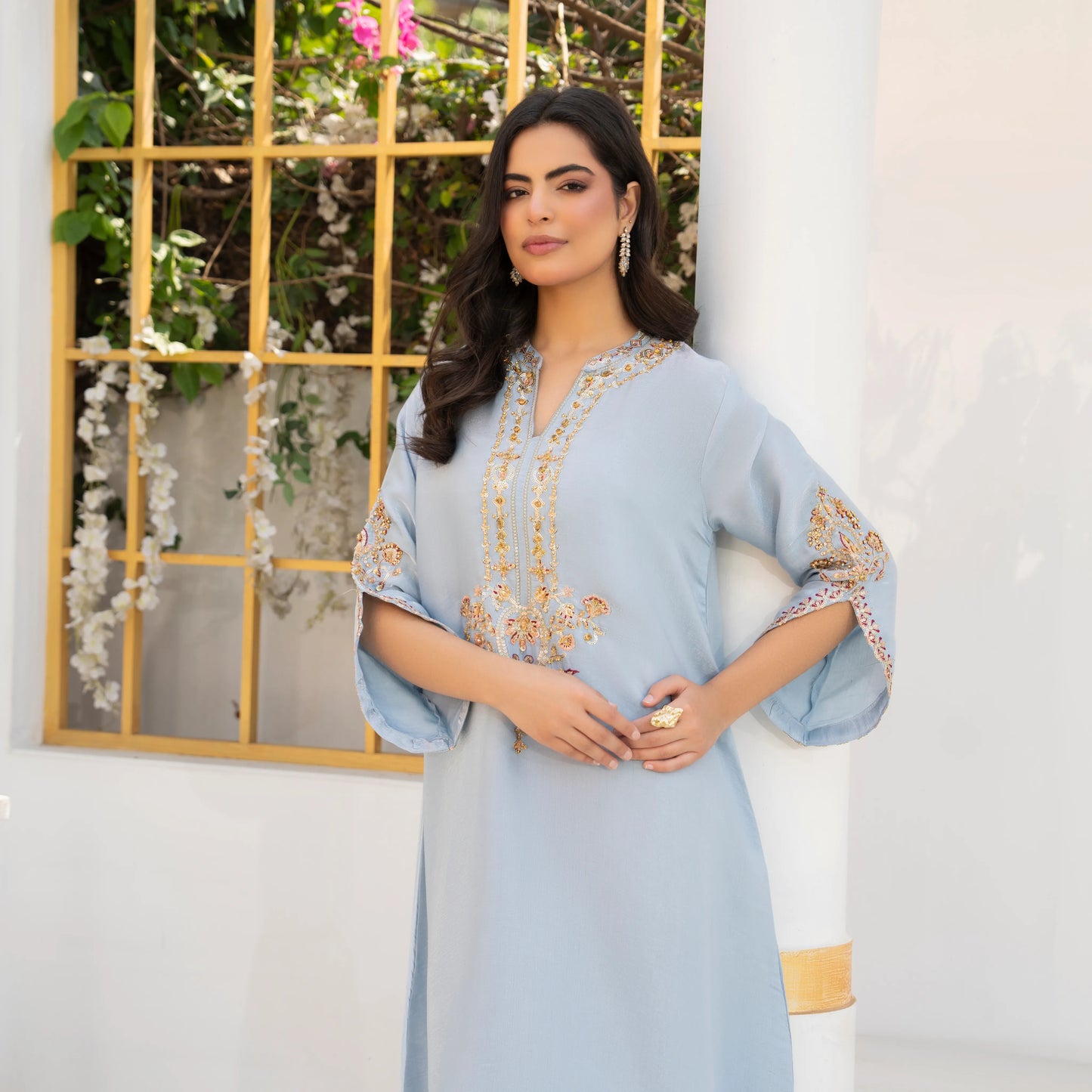 UA-188 Lava Silk Kaftan Dress Embroidered 1 Piece Festive Wear by Umnaa
