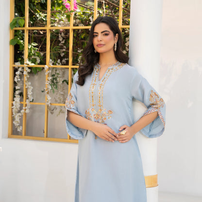 UA-188 Lava Silk Kaftan Dress Embroidered 1 Piece Festive Wear by Umnaa
