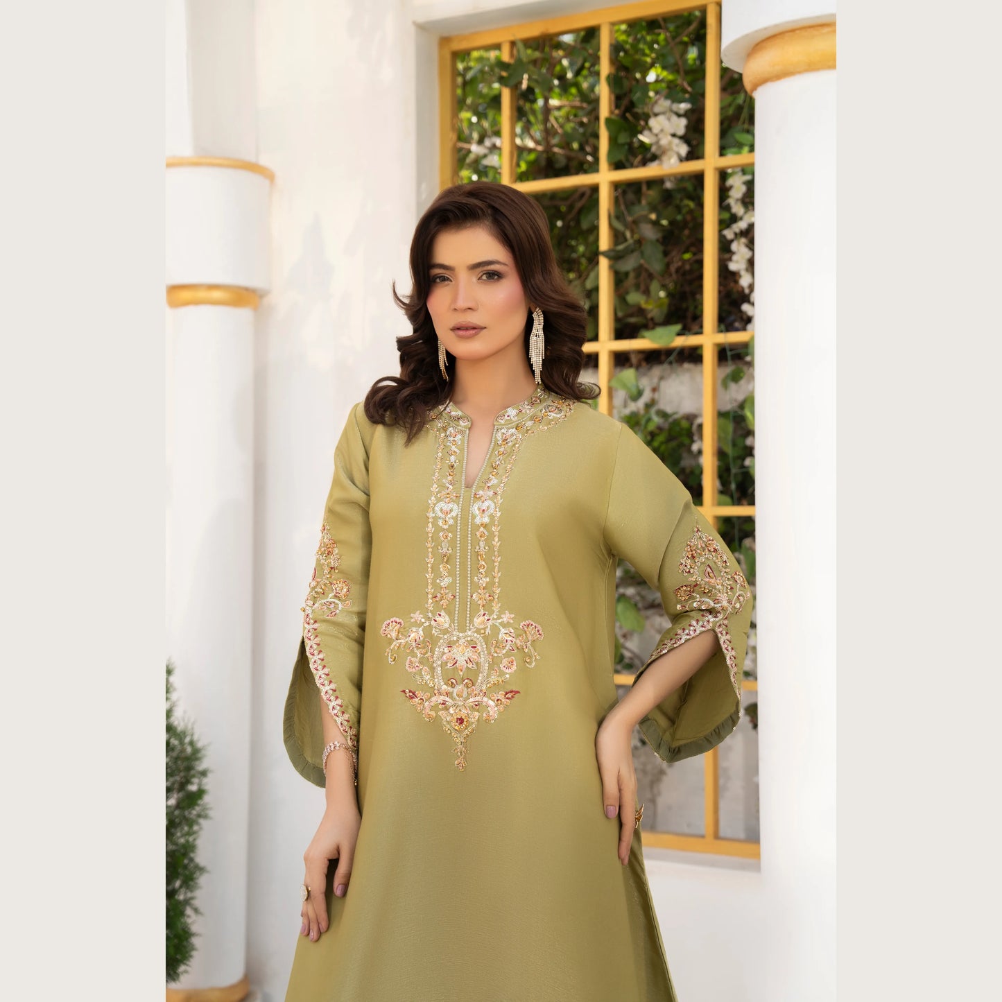 UA-188 Lava Silk Kaftan Dress Embroidered 1 Piece Festive Wear by Umnaa