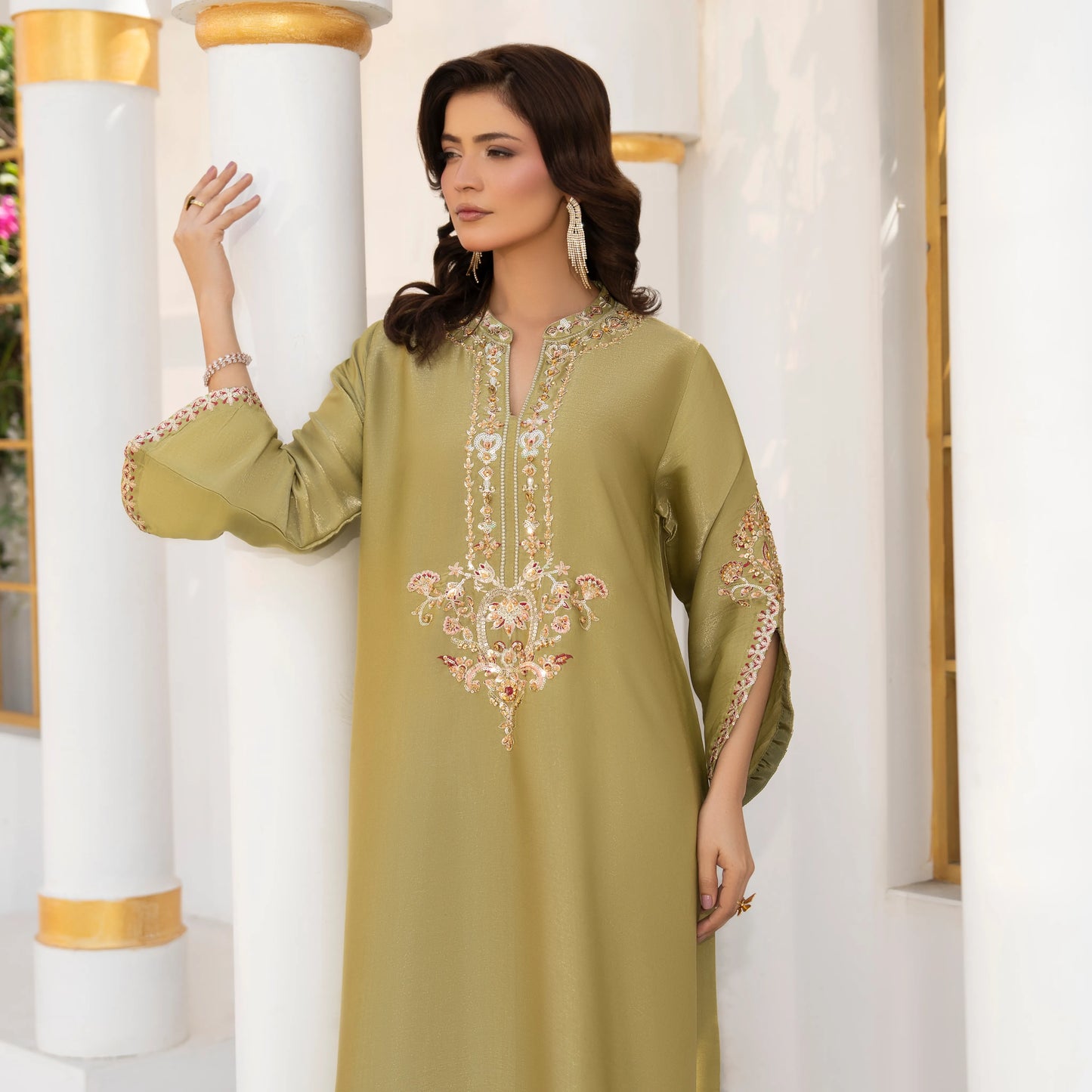 UA-188 Lava Silk Kaftan Dress Embroidered 1 Piece Festive Wear by Umnaa