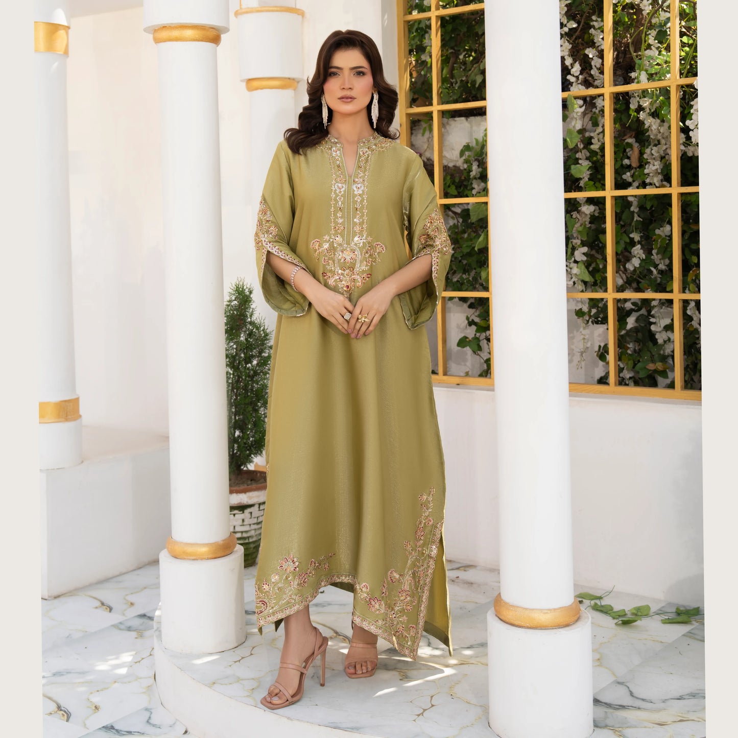 UA-188 Lava Silk Kaftan Dress Embroidered 1 Piece Festive Wear by Umnaa