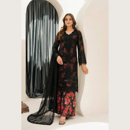 UA-184 Embroidered Chiffon 3-Piece with Printed Lining & Trouser