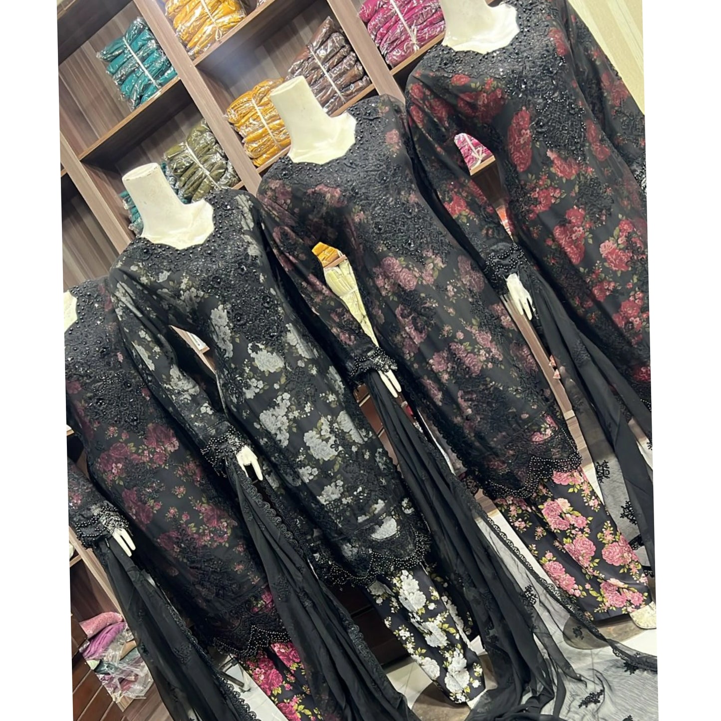 UA-184 Embroidered Chiffon 3-Piece with Printed Lining & Trouser