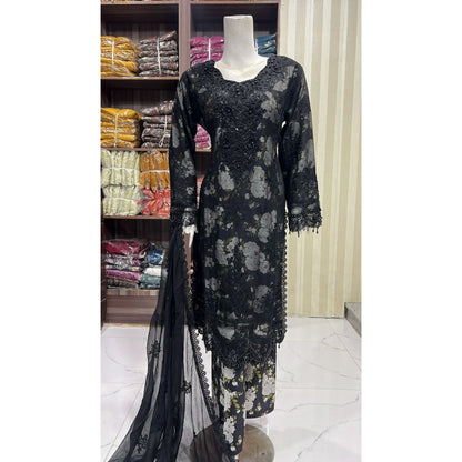UA-184 Embroidered Chiffon 3-Piece with Printed Lining & Trouser