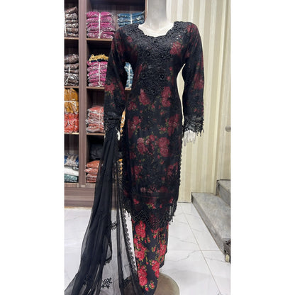 UA-184 Embroidered Chiffon 3-Piece with Printed Lining & Trouser