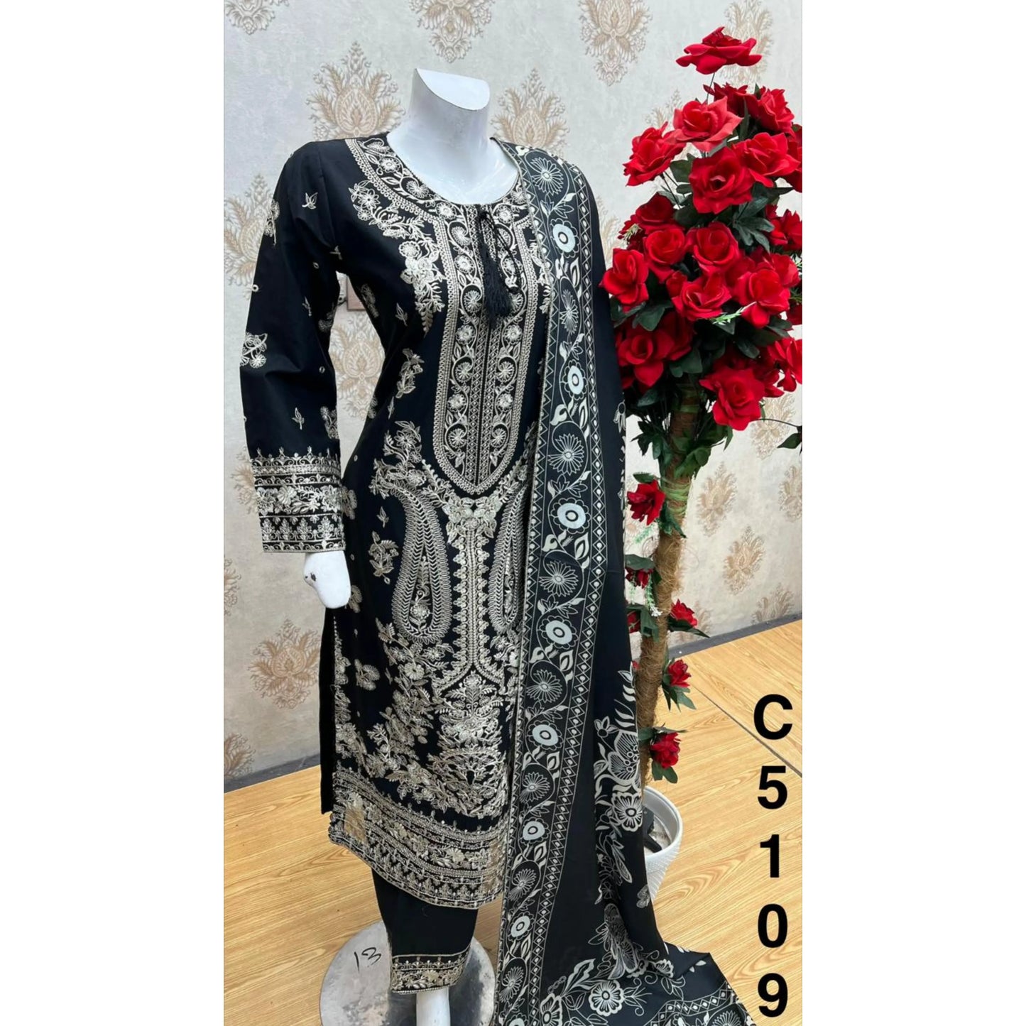 UA-199 Embroidered Cambric Cotton Collection by Umnaa | Ready to Wear Pakistani Asian clothes for women
