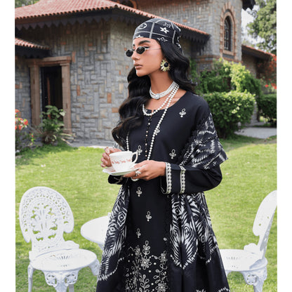UHE-57 (Black & White) trendy Farshi Shalwar Embroidered Cambric Cotton Embroidered Dress | Ready to Wear | Heera's