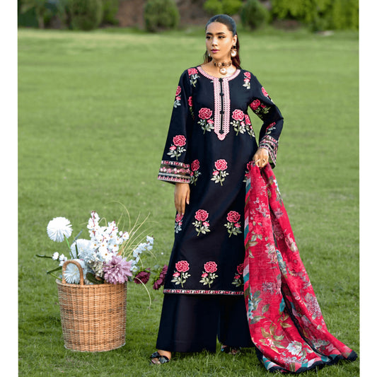 UHE-55 (Black) Luxury Cambric Cotton Embroidered Dress | Ready to Wear | Heera's