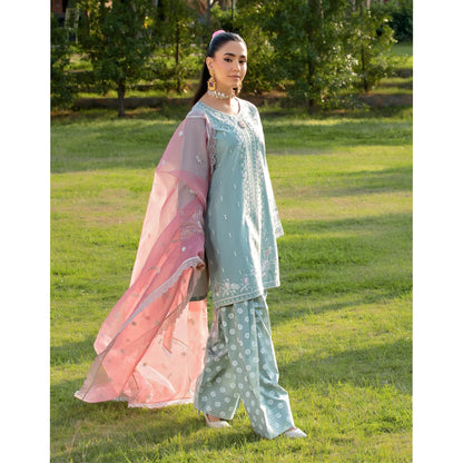 UHE-52 (Light pistachio) 3 Pc Embroidered Cambric Cotton trending Farshi Shalwar ready to wear Dress | Summer Wear | Heera's