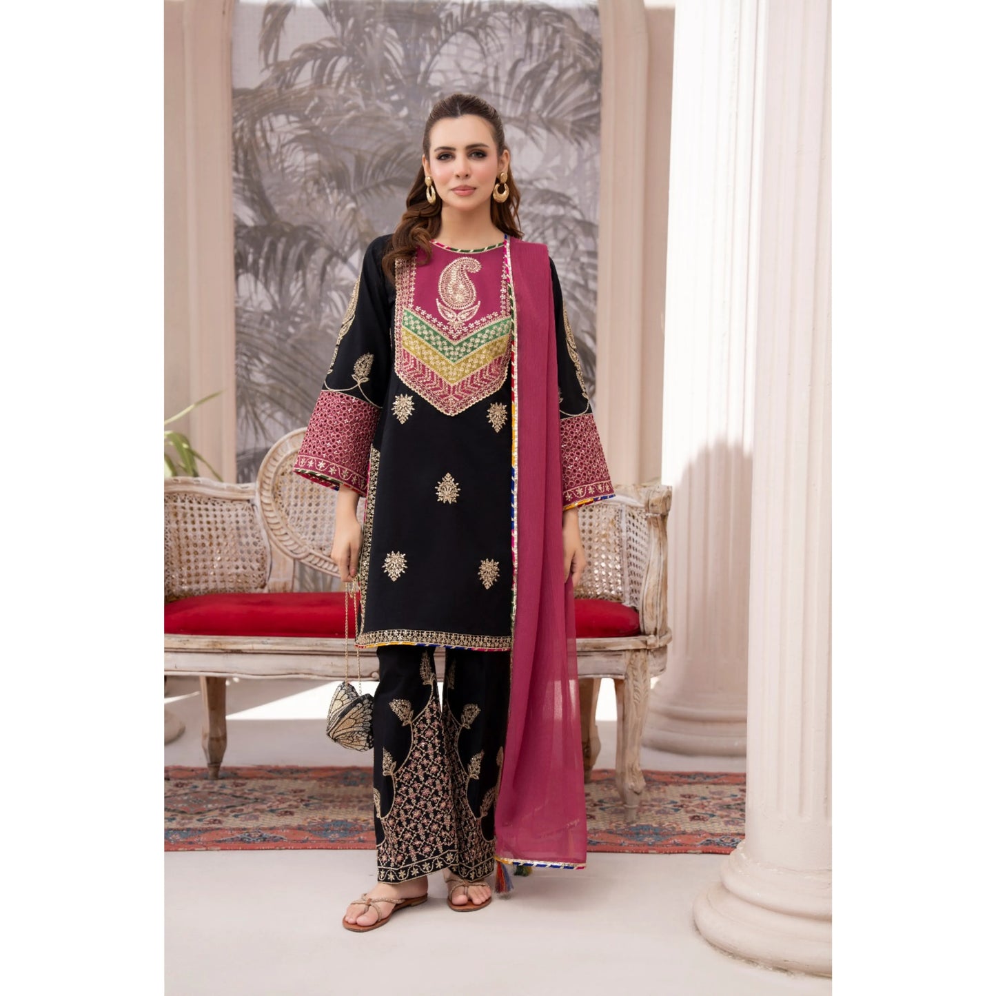 UA-214 Embroidered Cambric Cotton Festive Collection by Umnaa | Ready to Wear Pakistani Asian Clothing