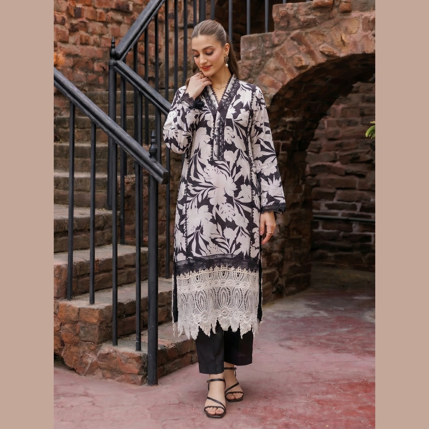 UA-220 Floral Printed Linen Co-Ord Set for Women | 2 Piece Shirt & Trouser by Umnaa