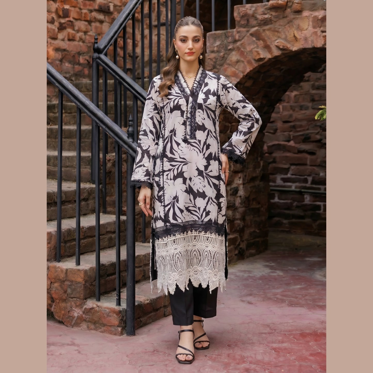 UA-220 Floral Printed Linen Co-Ord Set for Women | 2 Piece Shirt & Trouser by Umnaa