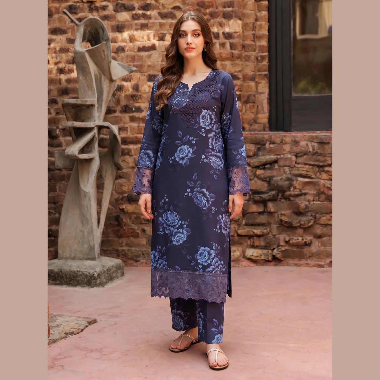 UA-220 Floral Printed Linen Co-Ord Set for Women | 2 Piece Shirt & Trouser by Umnaa