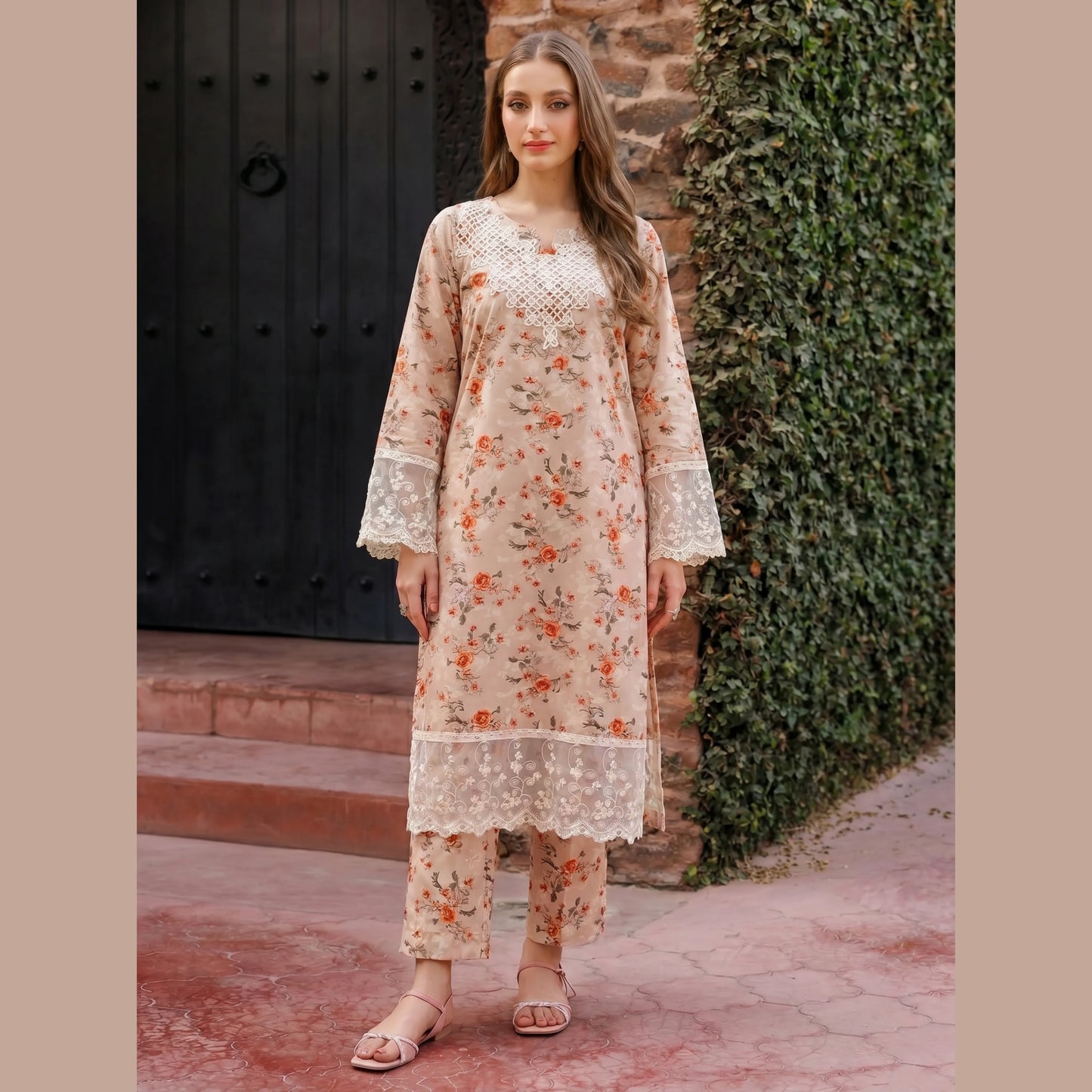 UA-220 Floral Printed Linen Co-Ord Set for Women | 2 Piece Shirt & Trouser by Umnaa