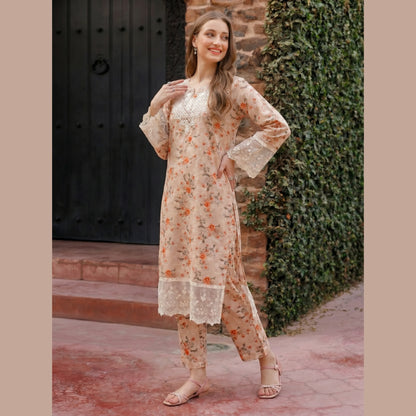 UA-220 Floral Printed Linen Co-Ord Set for Women | 2 Piece Shirt & Trouser by Umnaa
