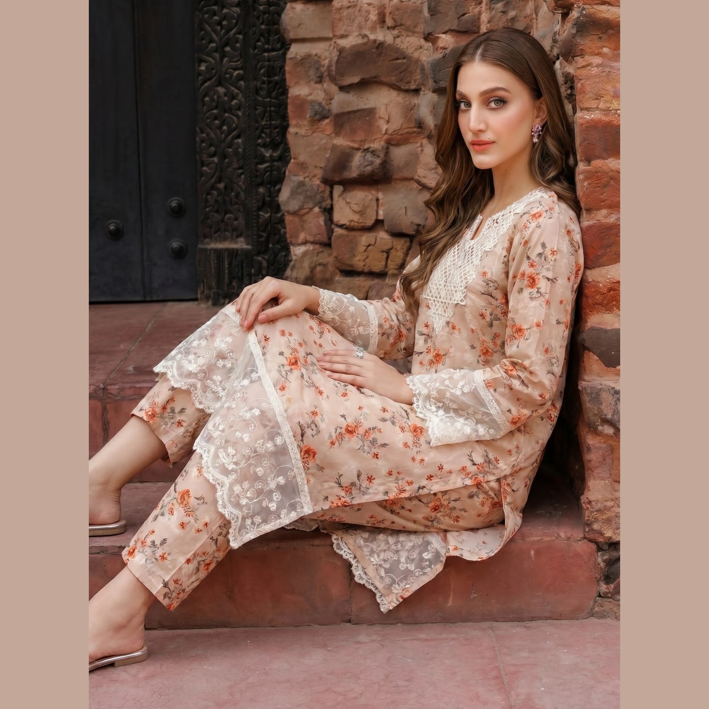 UA-220 Floral Printed Linen Co-Ord Set for Women | 2 Piece Shirt & Trouser by Umnaa