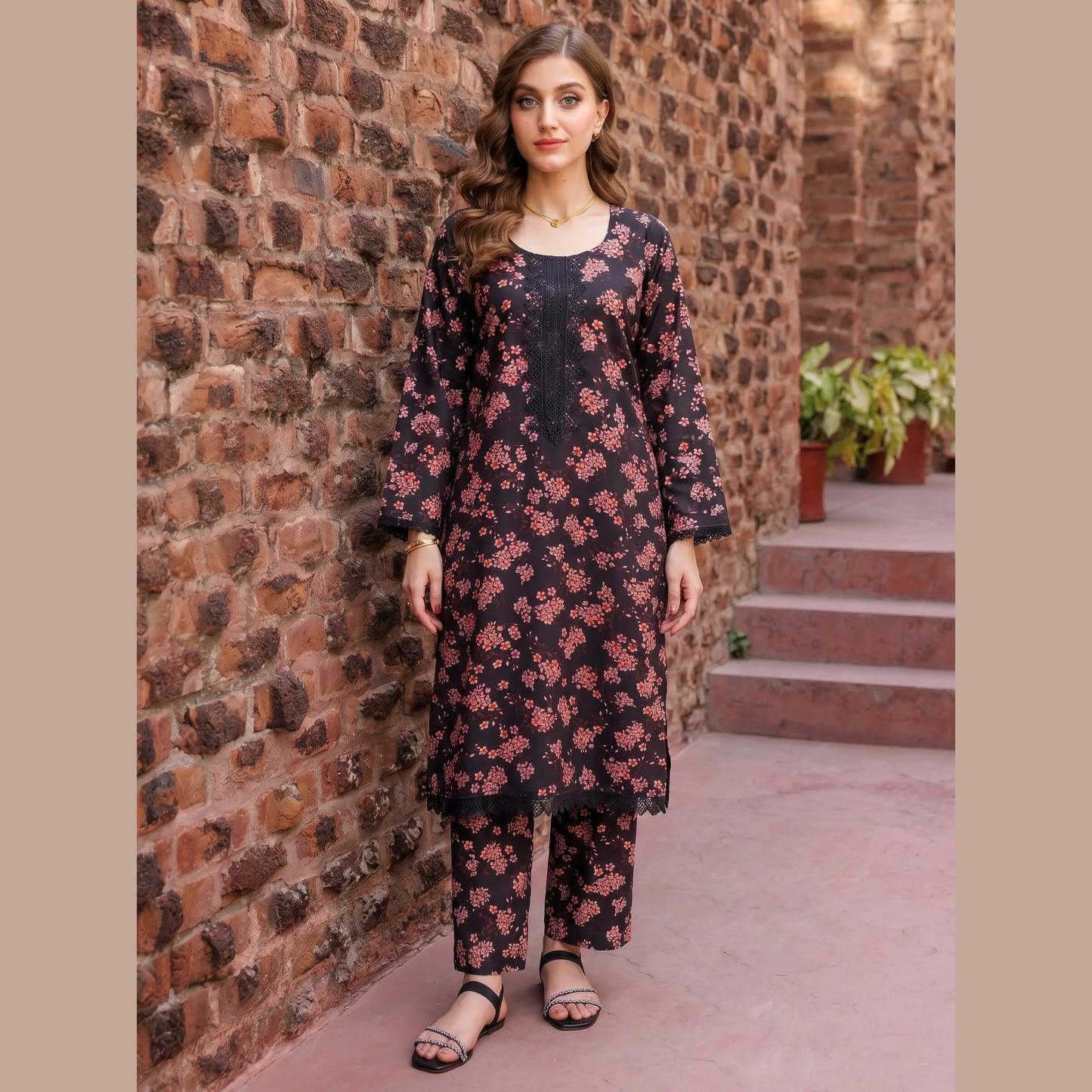 UA-220 Floral Printed Linen Co-Ord Set for Women | 2 Piece Shirt & Trouser by Umnaa
