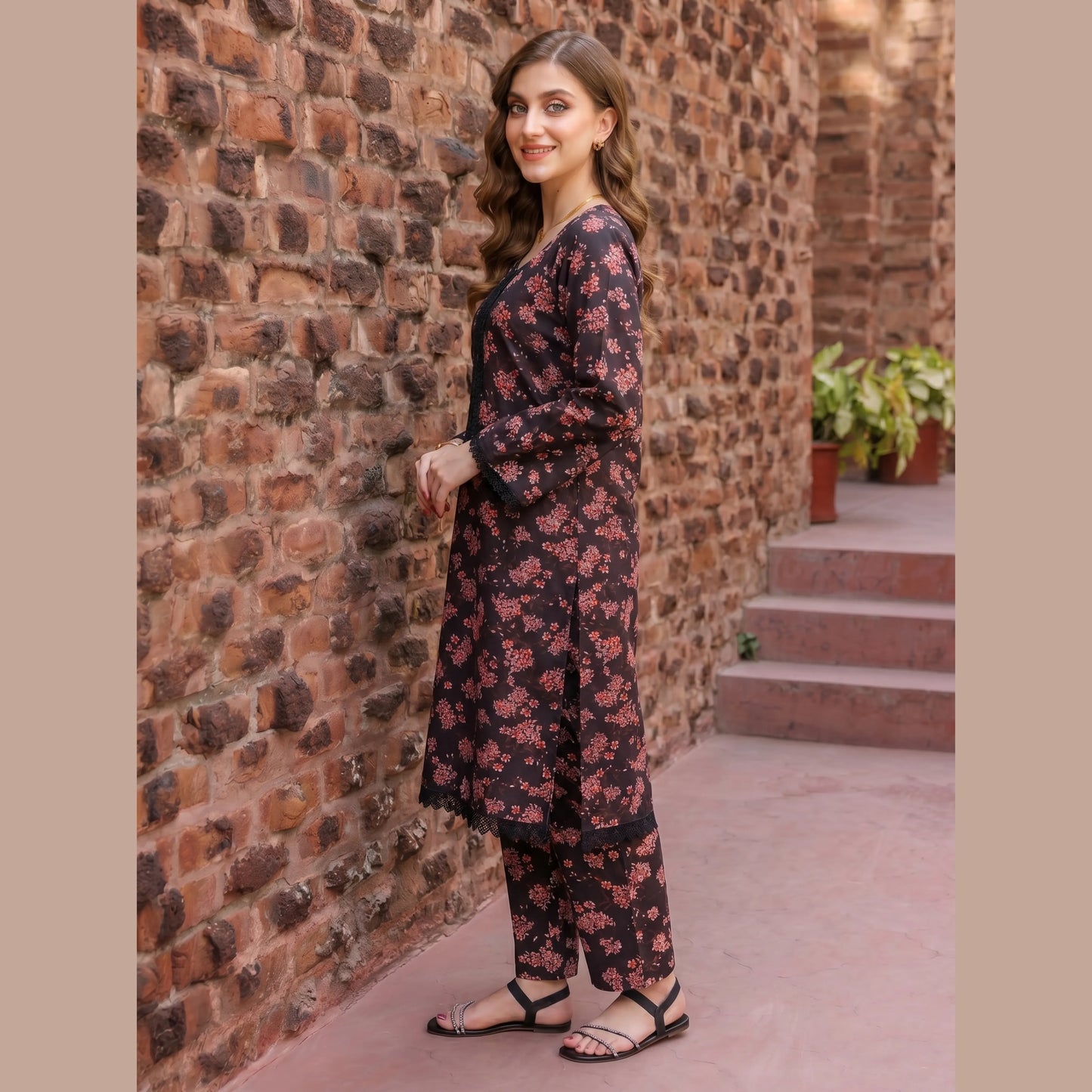 UA-220 Floral Printed Linen Co-Ord Set for Women | 2 Piece Shirt & Trouser by Umnaa