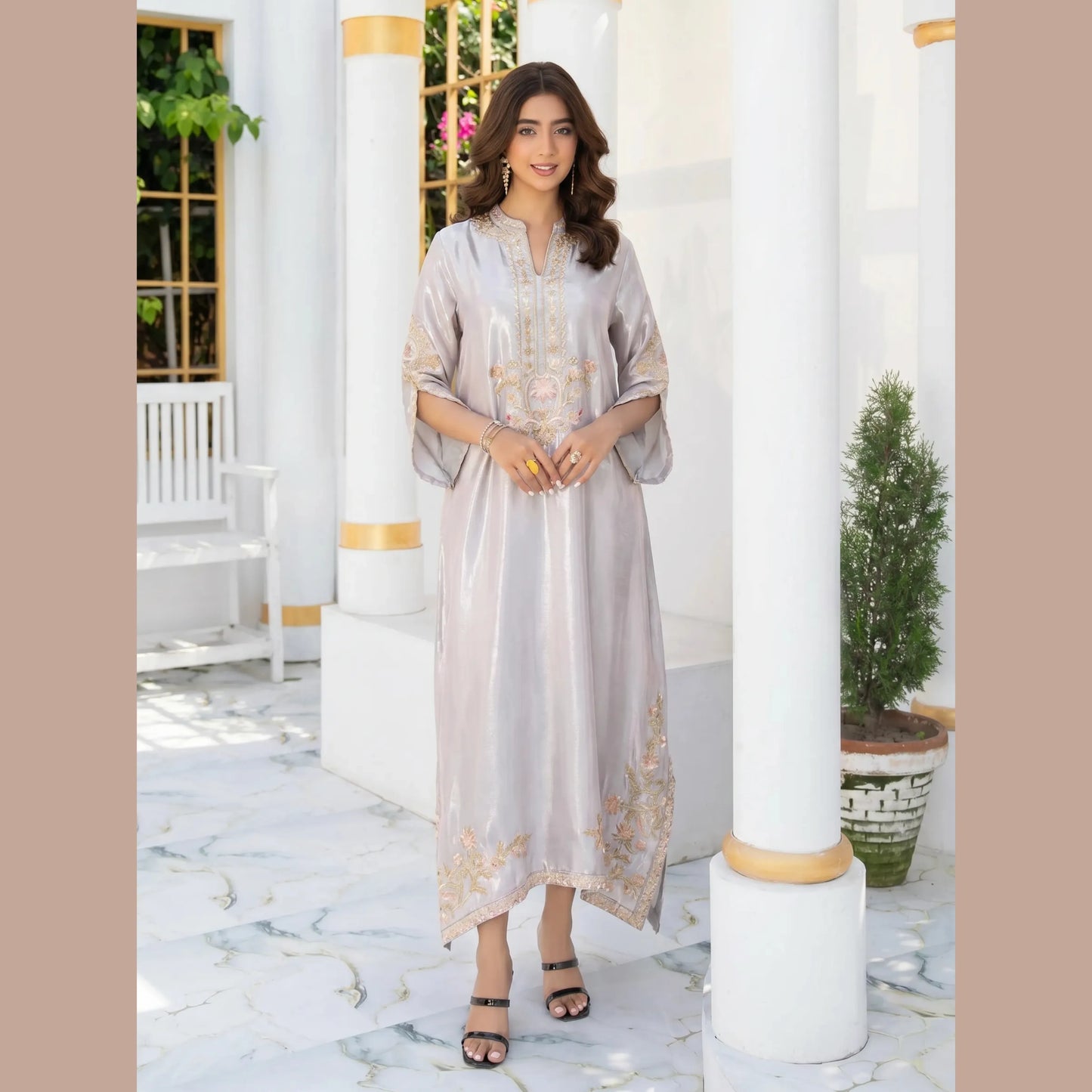UA-188 Lava Silk Kaftan Dress Embroidered 1 Piece Festive Wear by Umnaa