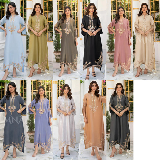 UA-188 Lava Silk Kaftan Dress Embroidered 1 Piece Festive Wear by Umnaa