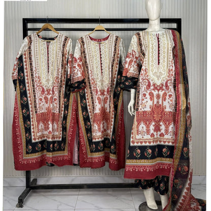 UA-229 Printed Lawn Long Kaftan Style 3  Piece Casual Summer Collection by Umnaa