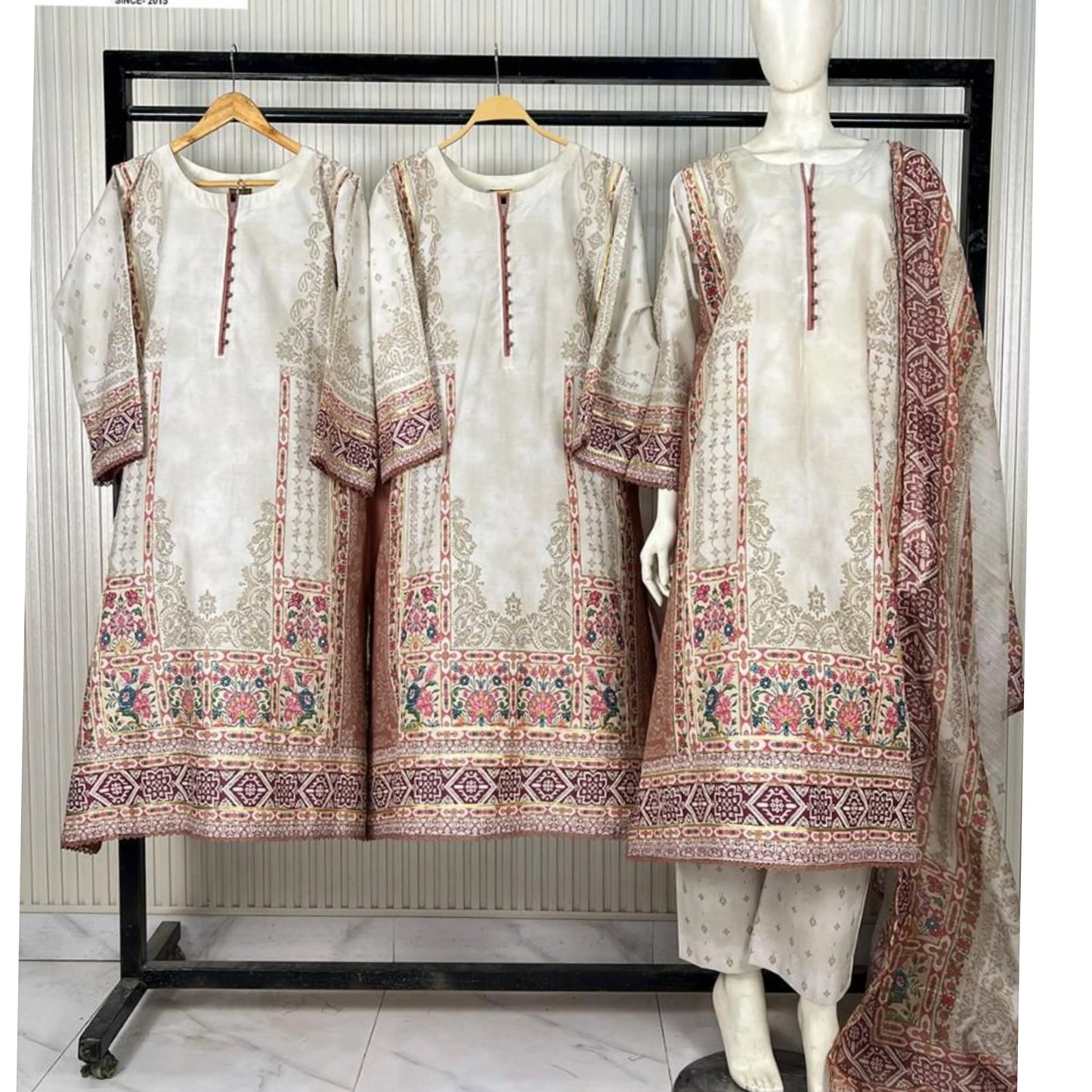 UA-229 Printed Lawn Long Kaftan Style 3  Piece Casual Summer Collection by Umnaa