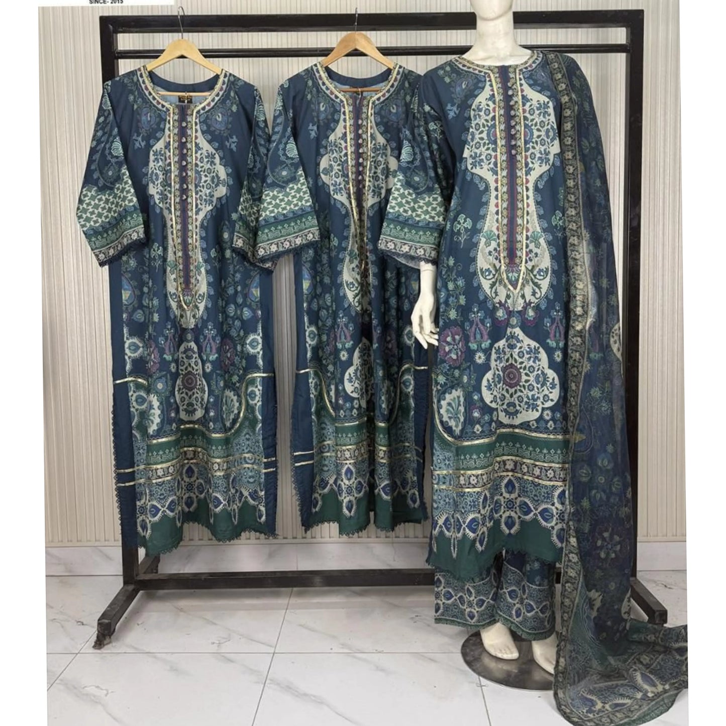 UA-229 Printed Lawn Long Kaftan Style 3  Piece Casual Summer Collection by Umnaa