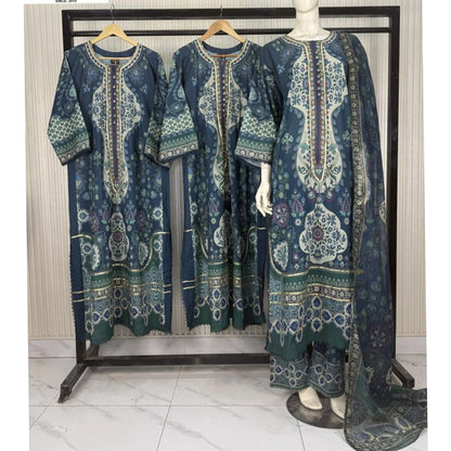UA-229 Printed Lawn Long Kaftan Style 3  Piece Casual Summer Collection by Umnaa