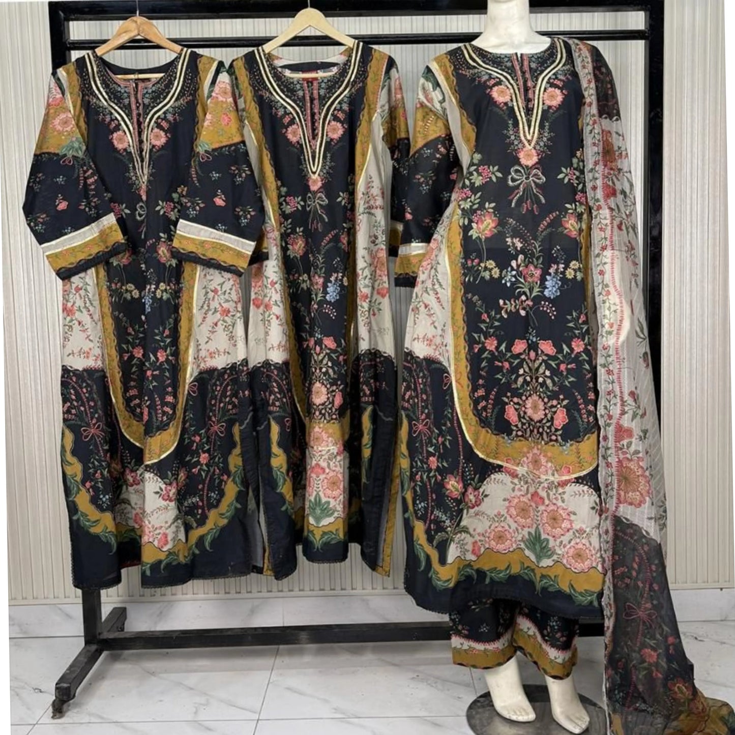 UA-228 Printed Lawn Long Kaftan Style 3  Piece Casual Summer Collection by Umnaa