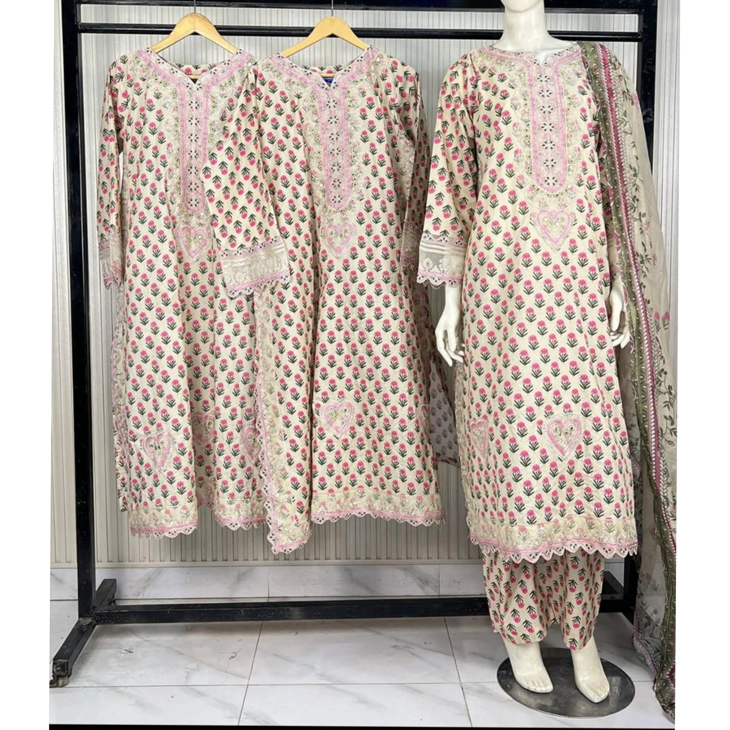 UA-228 Printed Lawn Long Kaftan Style 3  Piece Casual Summer Collection by Umnaa
