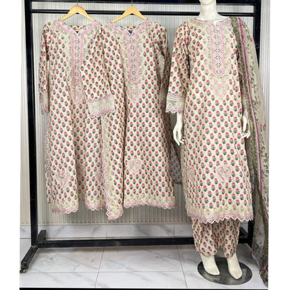 UA-228 Printed Lawn Long Kaftan Style 3  Piece Casual Summer Collection by Umnaa
