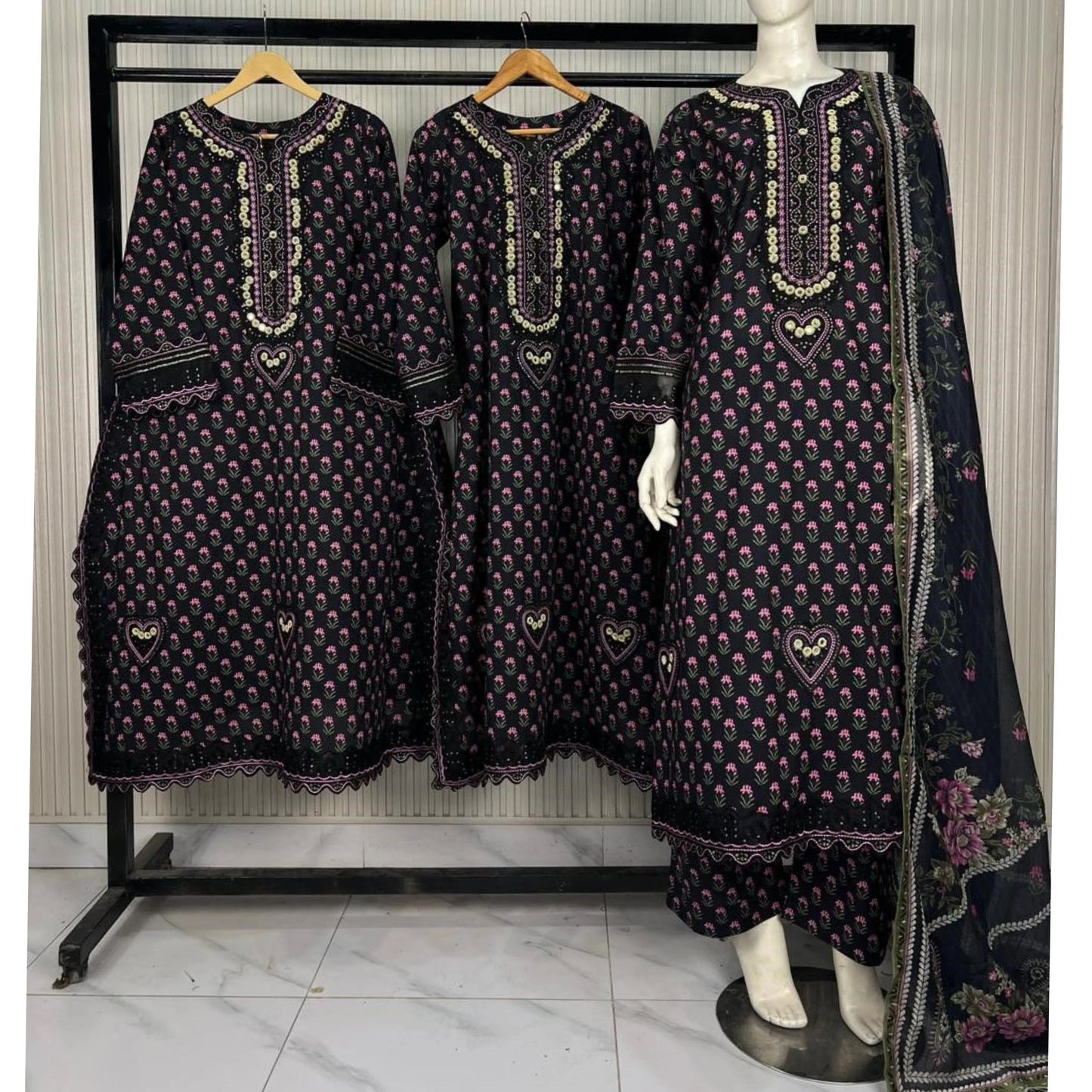 UA-229 Printed Lawn Long Kaftan Style 3  Piece Casual Summer Collection by Umnaa