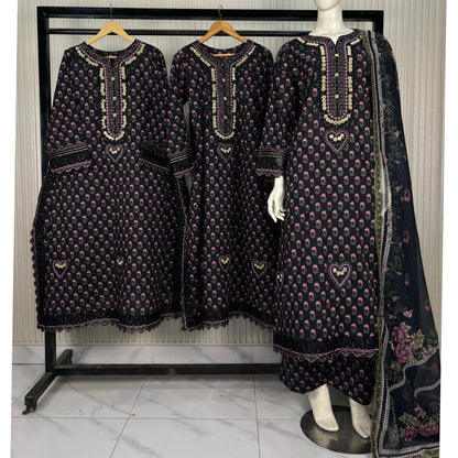 UA-229 Printed Lawn Long Kaftan Style 3  Piece Casual Summer Collection by Umnaa