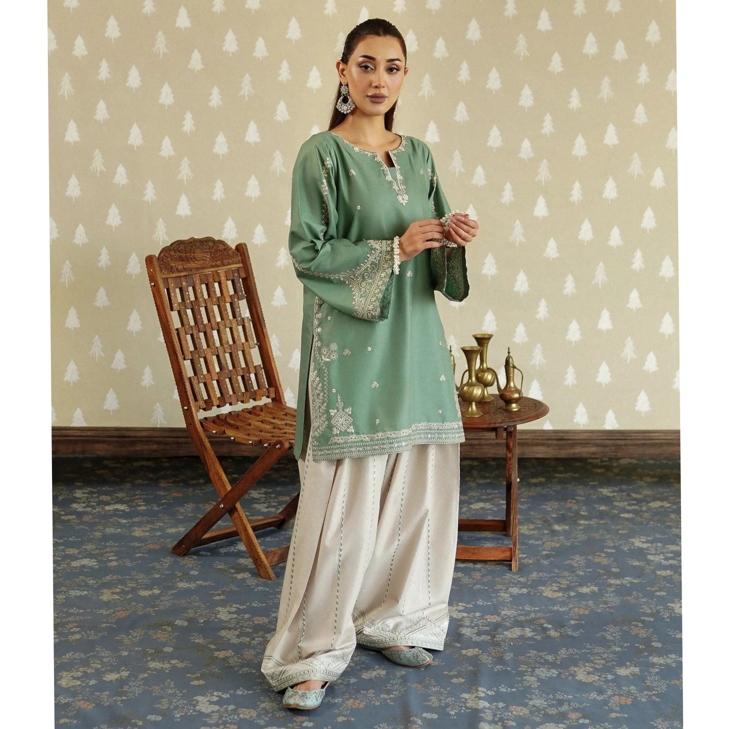 UA-231 Embroidered Cambric Cotton 2 Pc Co-Ord Set with Farshi Shalwar by Umnaa