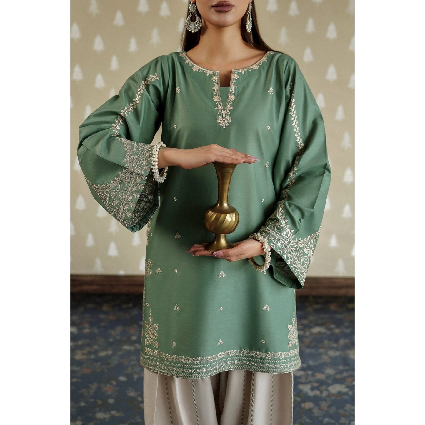 UA-231 Embroidered Cambric Cotton 2 Pc Co-Ord Set with Farshi Shalwar by Umnaa