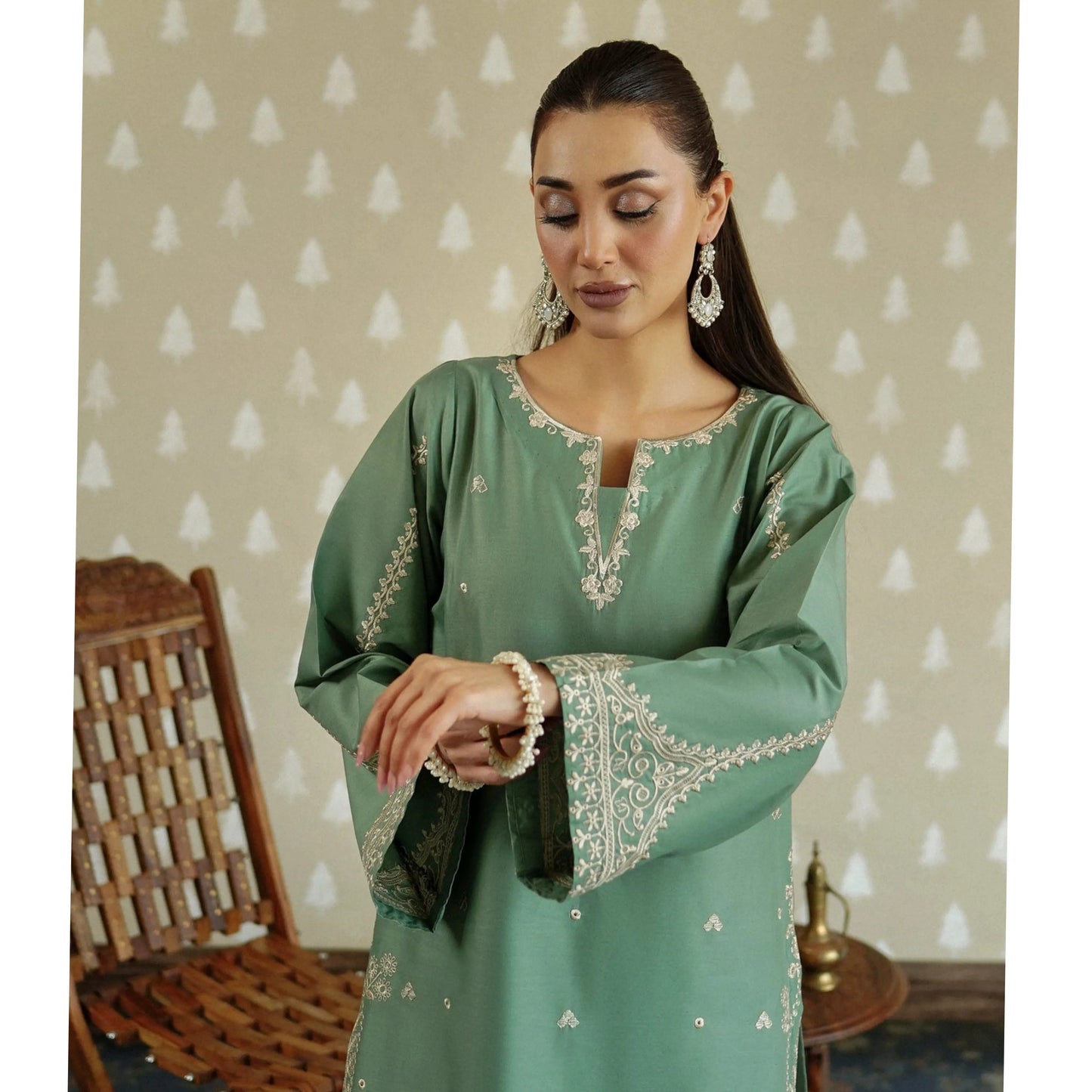UA-231 Embroidered Cambric Cotton 2 Pc Co-Ord Set with Farshi Shalwar by Umnaa