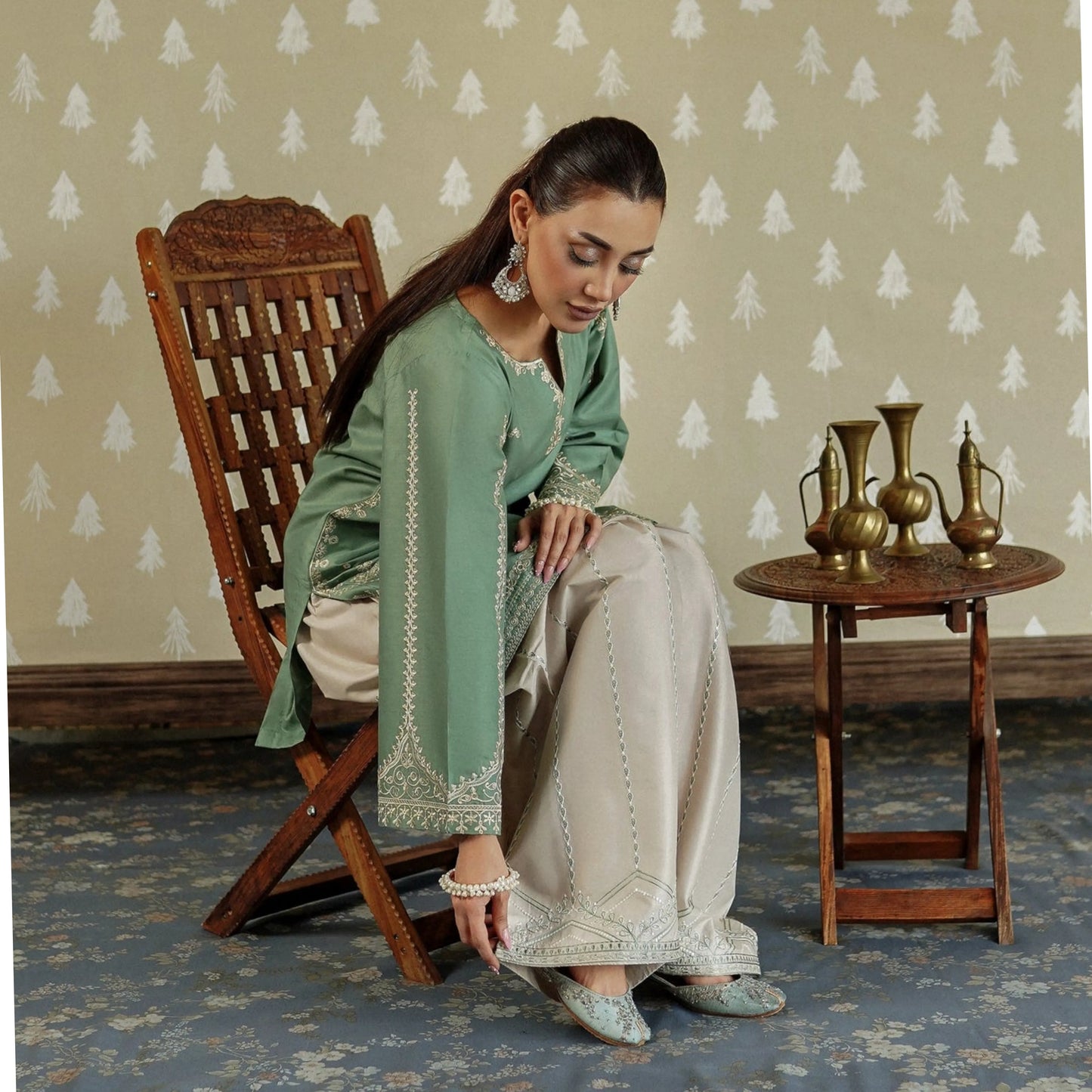 UA-231 Embroidered Cambric Cotton 2 Pc Co-Ord Set with Farshi Shalwar by Umnaa
