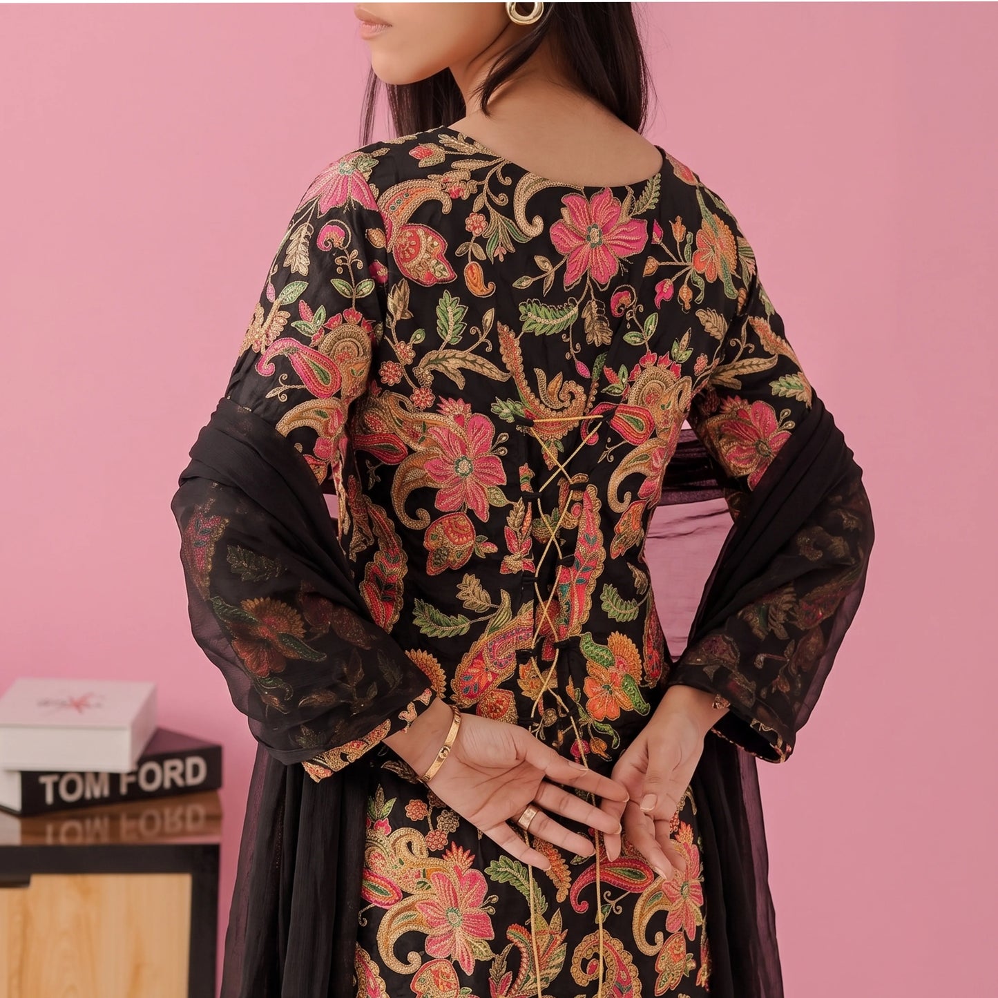 UA-244 Trendy Indian Armani Silk 3 Piece Suit by Umnaa | Embroidered Kameez with Shamoos Silk Bengali Shararah & Chiffon Dupatta | Festive & Party Wear