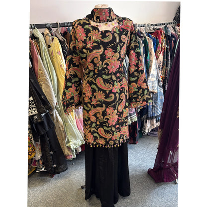 UA-244 Trendy Indian Armani Silk 3 Piece Suit by Umnaa | Embroidered Kameez with Shamoos Silk Bengali Shararah & Chiffon Dupatta | Festive & Party Wear