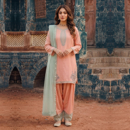UA-247 Embroidered Cotton 3 Piece Suit by Umnaa | Ready to Wear