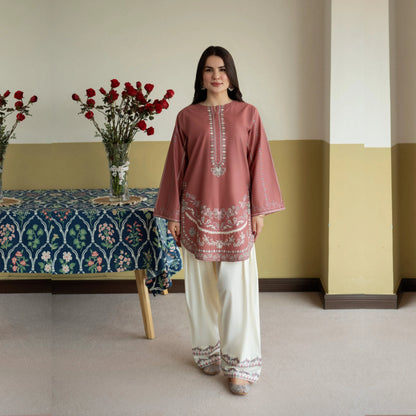 UA-251 Embroidered Cambric Cotton 2 Pc Co-Ord Set with Farshi Shalwar by Umnaa