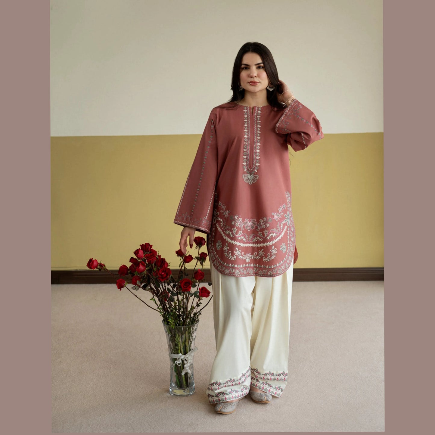 UA-251 Embroidered Cambric Cotton 2 Pc Co-Ord Set with Farshi Shalwar by Umnaa