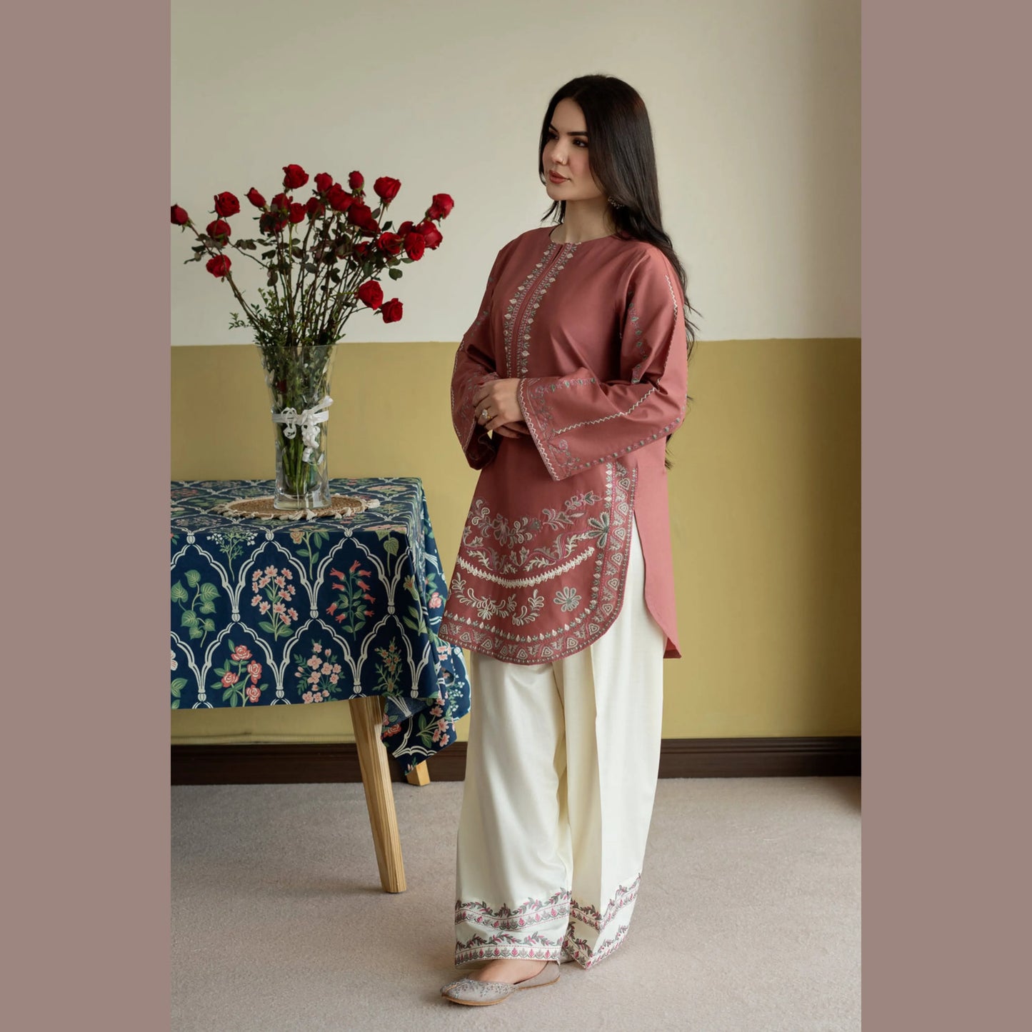UA-251 Embroidered Cambric Cotton 2 Pc Co-Ord Set with Farshi Shalwar by Umnaa