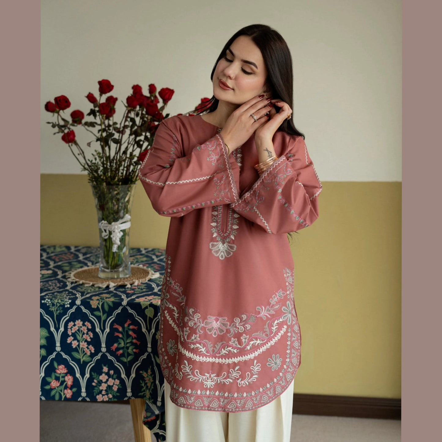 UA-251 Embroidered Cambric Cotton 2 Pc Co-Ord Set with Farshi Shalwar by Umnaa