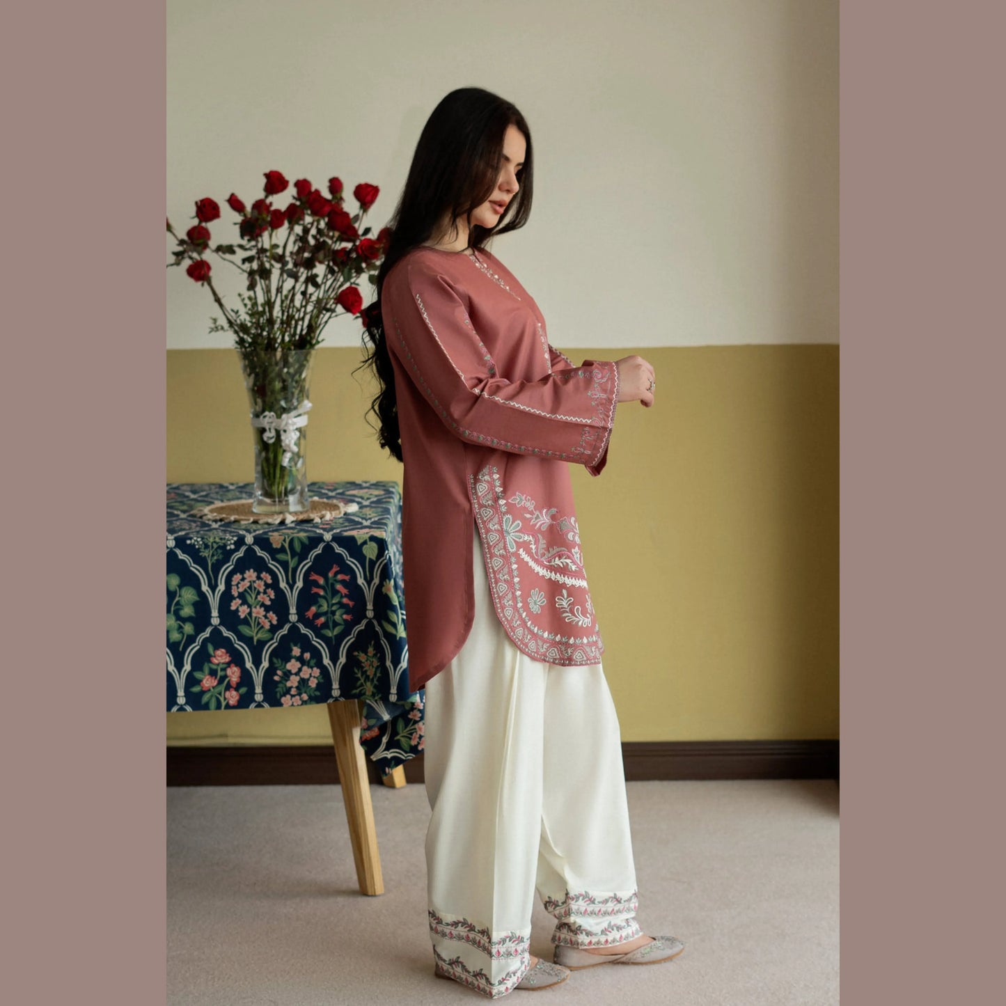 UA-251 Embroidered Cambric Cotton 2 Pc Co-Ord Set with Farshi Shalwar by Umnaa